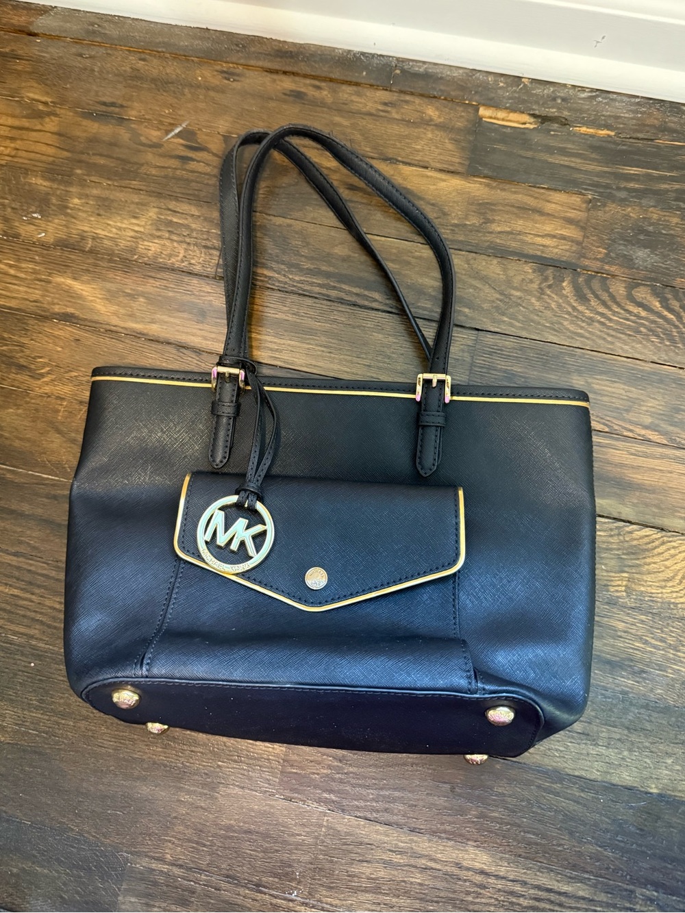 Michael Kors Black Small Tote Bag with Gold Trim
